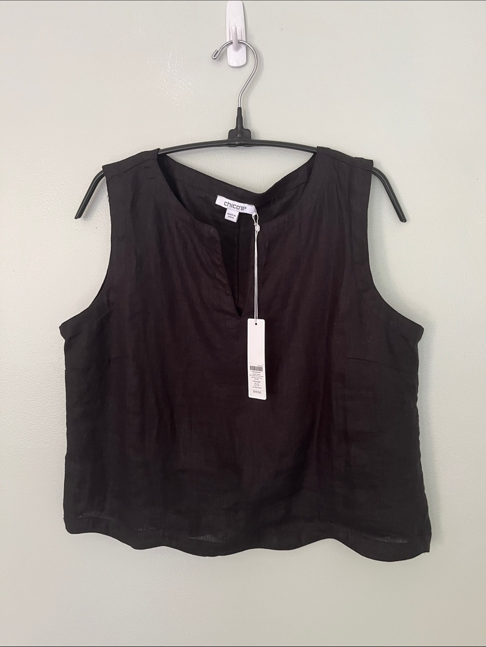 Chico's Black Sleeveless Linen Notch-Neck Top